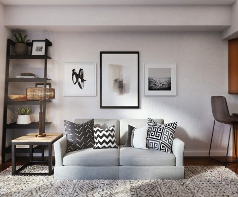 white and black throw pillow on white couch