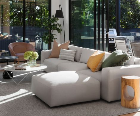 white couch and white table