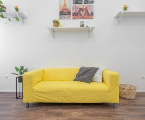 yellow fabric sofa